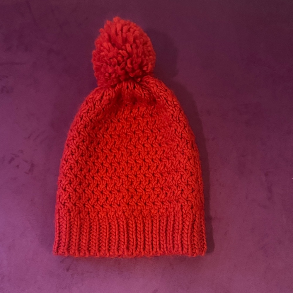 Cozy Red Knit Pom-Pom Beanie Outerwear Hat Women’s Cold Weather Gear Red Beanie - Picture 3 of 5